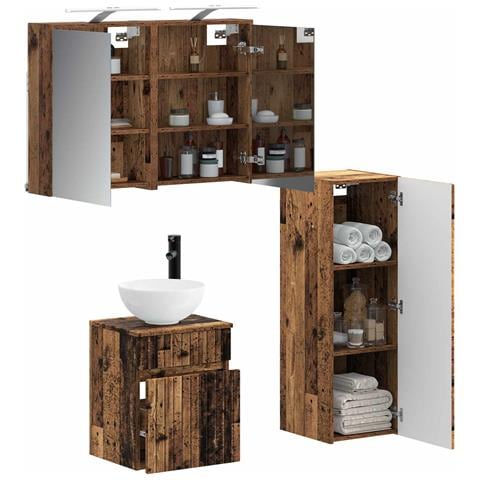 Set di mobili per il bagno 4 pcs Legno antico - Foto 2