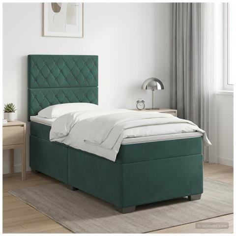 Letto box spring con materasso Verde Scuro 100 x 200 cm Velluto - Foto 2