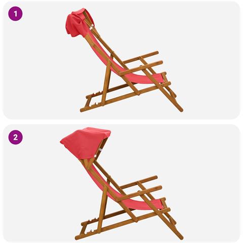 Lettino 2 pcs 3 Posizione Legno di Eucalipto Massello Rosso - Foto 2