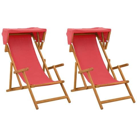 Lettino 2 pcs 3 Posizione Legno di Eucalipto Massello Rosso - Foto 1