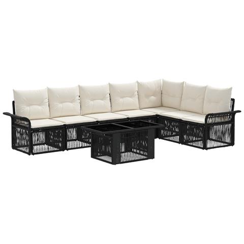 Set Divano da Giardino 8 pz Nero e Bianco Crema polyrattan - Foto 1