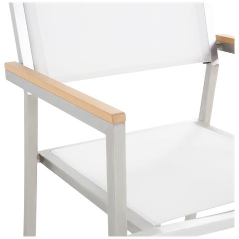 Set Di Tavolo E 6 Sedie Da Giardino In Acciaio, Basalto E Fibra Tessile Bianca - Nero Lucido - 180cm - Grosseto - Foto 31