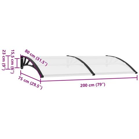 Pensilina per Porta Nera e Trasparente 200x75 cm in PC - Foto 7