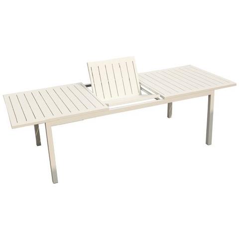Tavolo Rettangolare Allungabile Milos In Alluminio Con Piano A Doghe Bianco Cm 202/263x100 - Foto 1