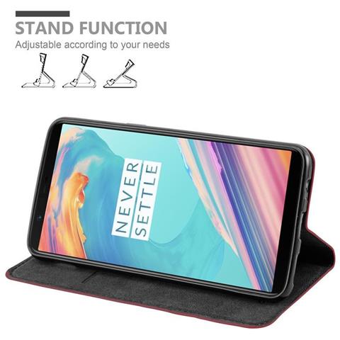 Cadorabo Custodia Compatibile Con Oneplus 5t In Rosso Mela - Coperchio Protettiva Con Chiusura Magnetica, Funzione Stand E Tasca Per Le Carte - Foto 2