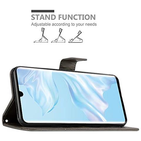 Custodia Compatibile Con Huawei P30 Pro In Grigio Fiore - Coperchio Protettivo In Design Floreale Con Chiusura Magnetica, Funzione Stand E Slot Per Carte - Foto 2
