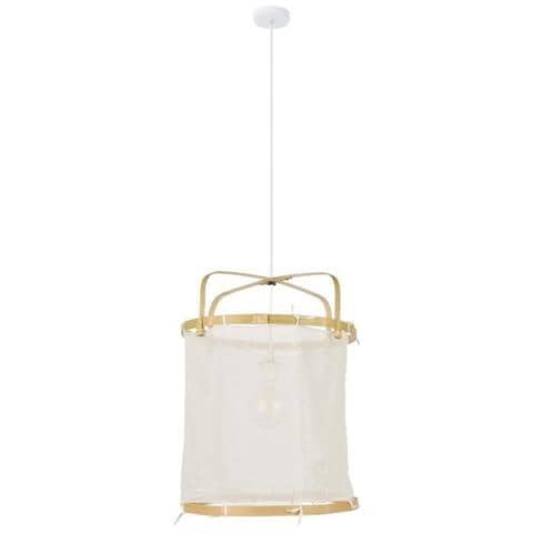 Lampada A Sospensione Hikari - Tessuto E Bambù - Lanterna - E27 - Ø35 Cm - Naturale - Foto 1