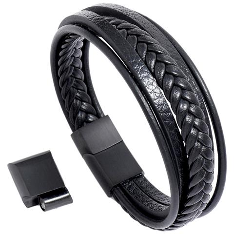 Bracciale In Pelle Intrecciata Per Uomo Black - Foto 1