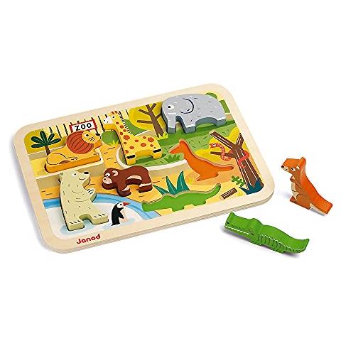 Janod Chunky Puzzle - Puzzle In Legno Colorato A Tema Animali Dello Zoo Da 7 Pezzi - Incoraggia Il Riconoscimento Della Forma, La Destrezza E Lo Sviluppo Del Linguaggio - Bambini In Eta Prescolare Dai 18 Mesi In Su - Foto 1