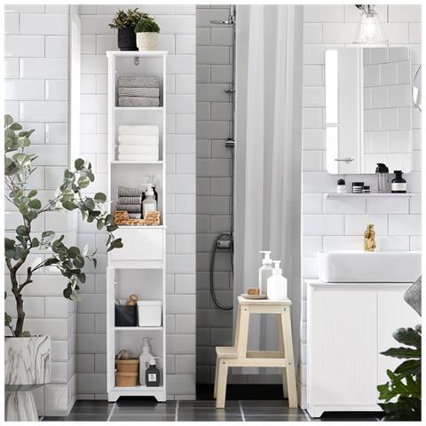 Mobile Alto Mobile A Colonna Bagno Salvaspazio Colonna Bagno Con 2 Armadietti E 1 Vano Aperto 30x30x170cm Bzr109-w - Foto 5