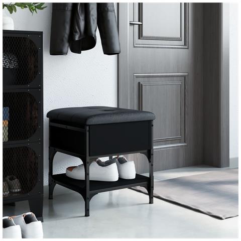 Panca Porta Scarpe Nera 42x42x45 Cm In Legno Multistrato - Foto 3