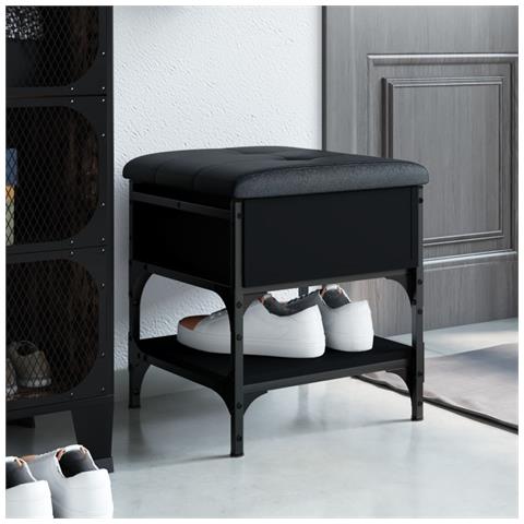 Panca Porta Scarpe Nera 42x42x45 Cm In Legno Multistrato - Foto 1