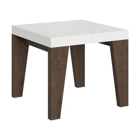 Tavolo Allungabile 90x90/246 Cm Naxy Mix Piano Bianco Frassino - Gambe Noce - Noce /bianco Frassino - Foto 1