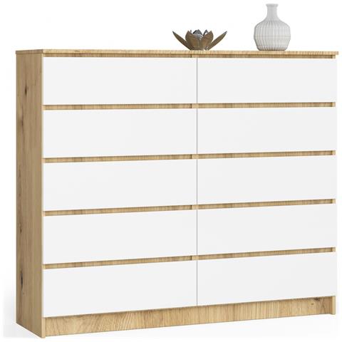 Cassettiera K140, 10 cassetti, 138x40x121 cm, Colore Quercia Artisan e Bianco - Foto 1