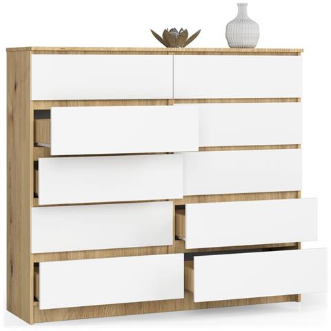 Cassettiera K140, 10 cassetti, 138x40x121 cm, Colore Quercia Artisan e Bianco - Foto 2