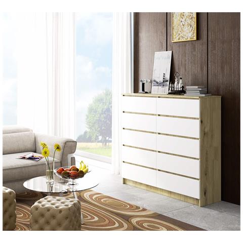 Cassettiera K140, 10 cassetti, 138x40x121 cm, Colore Quercia Artisan e Bianco - Foto 4