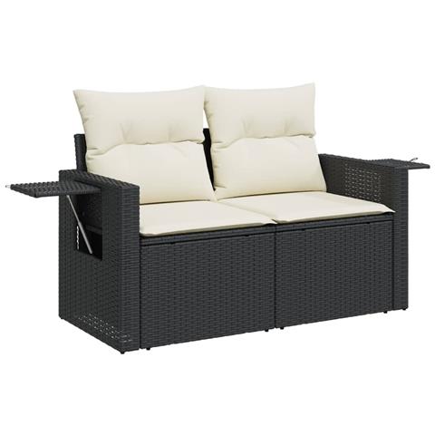 Divano Da Giardino Con Cuscini A 2 Posti Nero In Polyrattan - Foto 1
