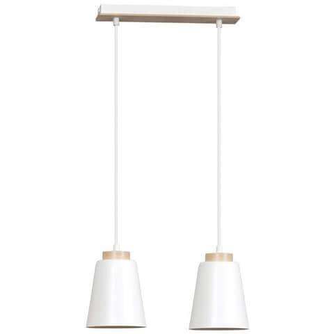 Lampada A Sospensione Bolero - Bianco - Acciaio Verniciato A Polvere, Legno - 40x100x14 Cm - Foto 1