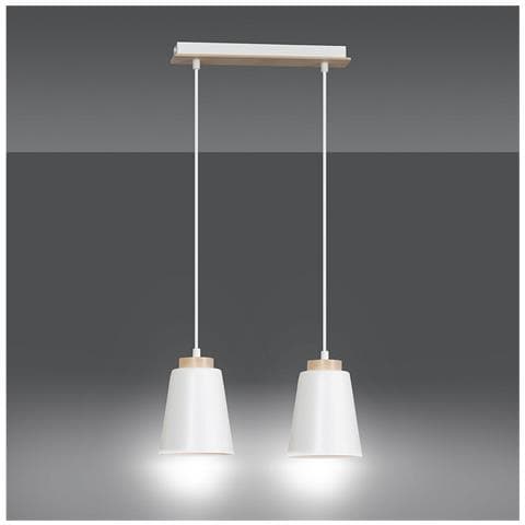 Lampada A Sospensione Bolero - Bianco - Acciaio Verniciato A Polvere, Legno - 40x100x14 Cm - Foto 2