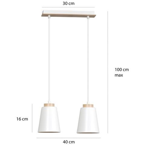 Lampada A Sospensione Bolero - Bianco - Acciaio Verniciato A Polvere, Legno - 40x100x14 Cm - Foto 4