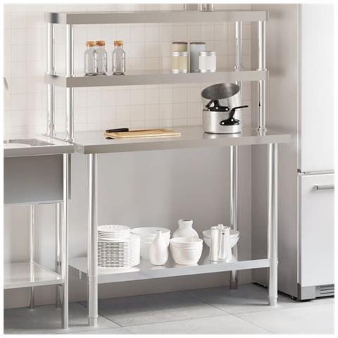 Tavolo Lavoro Cucina con Ripiano 110x55x150 cm Acciaio Inox - Foto 8