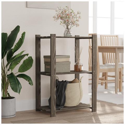 Scaffale A 3 Livelli Grigio 60x38x90 Cm In Legno Di Pino - Foto 1