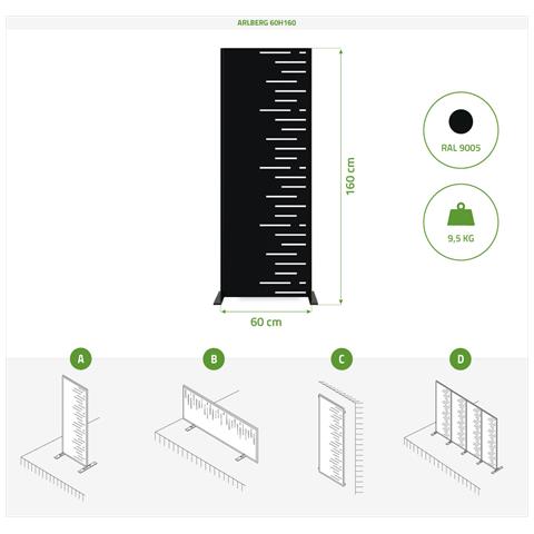 Set Di 3 Pannelli Decorativi Arlberg Nero H.160cm Motivi Lato Destro - Foto 8