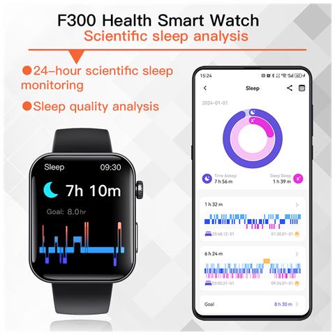 Smartwatch: Misura La Frequenza Cardiaca, La Pressione Sanguigna, L'ossigeno Nel Sangue E I Passi Black Silicone Strap - Foto 6