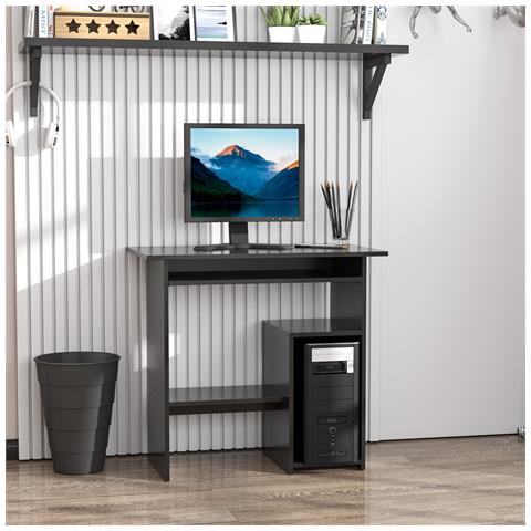 Scrivania PC Moderna in Legno con Ripiano per CPU e Spazio per Tastiera Estraibile, 80x45x75 cm, Nero - Foto 6