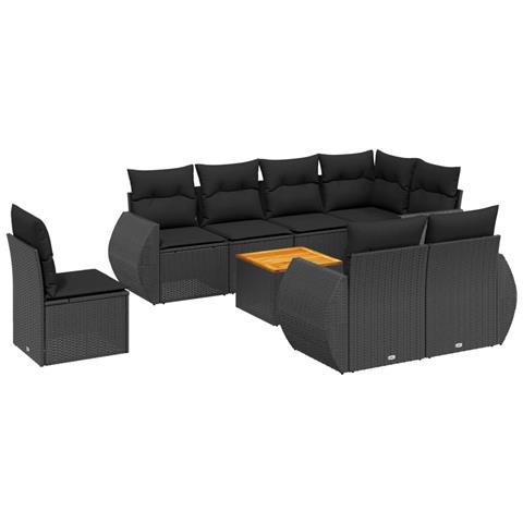 Set Divani Da Giardino 9 Pz Con Cuscini Nero In Polyrattan - Foto 2