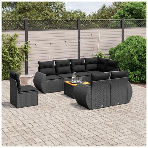 Set Divani Da Giardino 9 Pz Con Cuscini Nero In Polyrattan - Foto 1