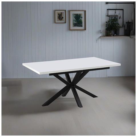 Tavolo Rettangolare Allungabile Rob Con Piano Bianco E Gambe In Metallo Nero - Foto 1