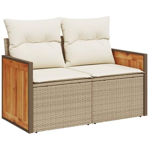 Divano Da Giardino Con Cuscini A 2 Posti Beige In Polyrattan - Foto 1