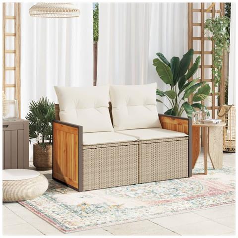 Divano Da Giardino Con Cuscini A 2 Posti Beige In Polyrattan - Foto 2