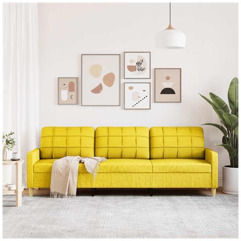 Divano A 3 Posti Giallo 210 Cm In Tessuto - Foto 2