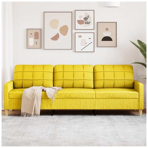 Divano A 3 Posti Giallo 210 Cm In Tessuto - Foto 8