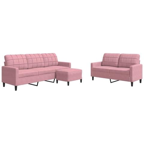 Set di Divani 3 pz con Cuscini rosa in Velluto - Foto 1