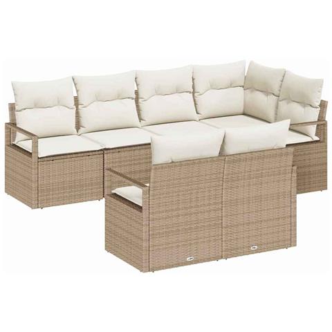 Set di divani da giardino 7 pezzi con cuscini in beige e polyrattan, Divano da giardino 2 posti con cuscini in beige e polyrattan - Foto 1