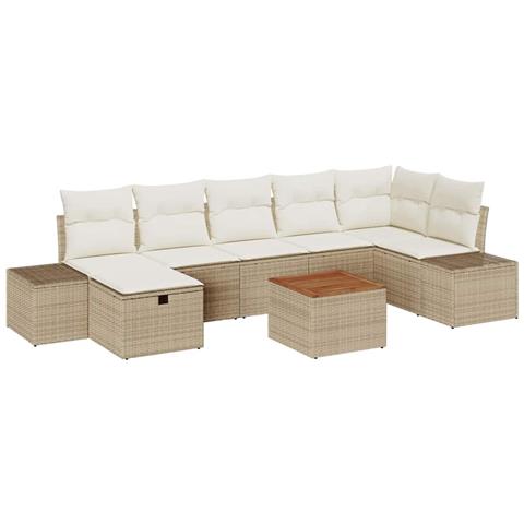 Set di divani da giardino 8 pezzi con cuscini Beige Polyrattan - Foto 1