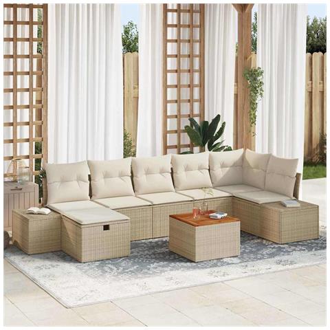 Set di divani da giardino 8 pezzi con cuscini Beige Polyrattan - Foto 2