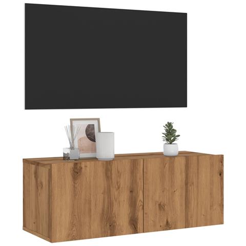 Mobile TV a Parete Rovere Artigianale 80x30x30 cm in Truciolato - Foto 2