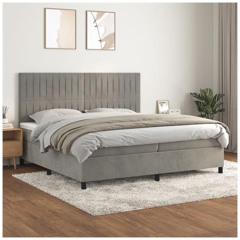 Giroletto a Molle con Materasso Grigio Chiaro 200x200cm Velluto - Foto 2