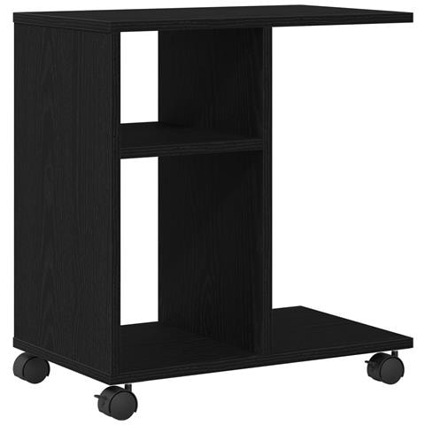 Tavolino con Ruote Nero Rovere 50x30x55 cm in Legno Ingegnerizzato - Foto 1