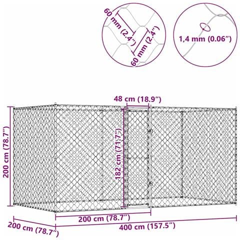 Gabbia per cani Argento 400 x 200 x 256 cm Acciaio zincato - Foto 9