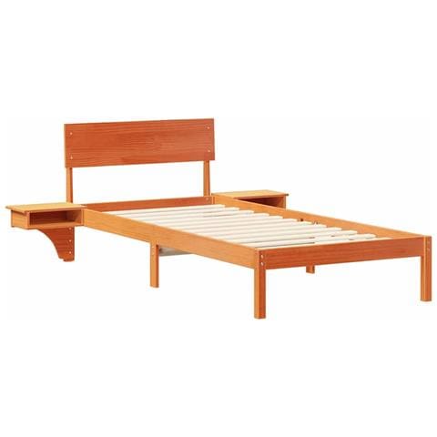 Rete letto con comodini Cera marrone Legno di pino massello - Foto 1