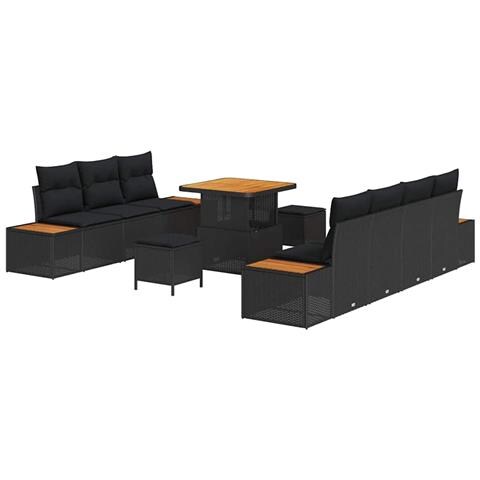Set Divano da Giardino con cuscino 10 pcs Nero Poly Rattan - Foto 1