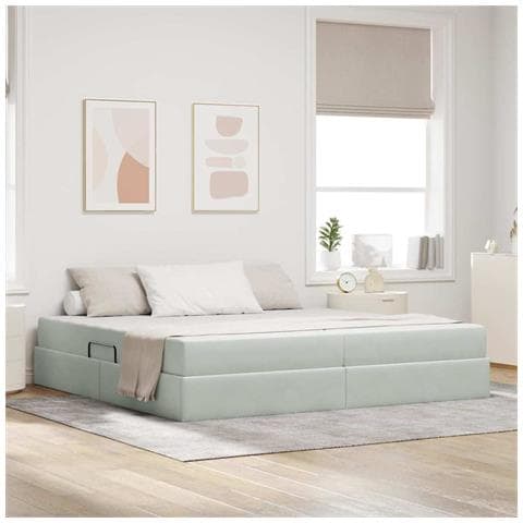 Letto con contenitore e materasso Grigio chiaro 200 x 200 cm - Foto 2