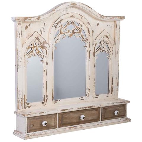 Specchio Da Toeletta In Legno Con 3 Cassetti, Bianco, 90x17,5x84,5h Cm - Foto 1