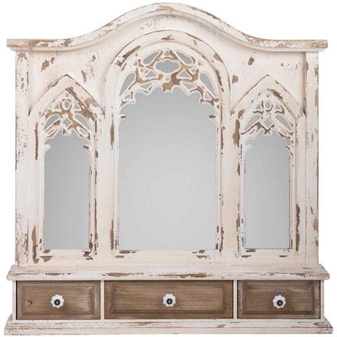 Specchio Da Toeletta In Legno Con 3 Cassetti, Bianco, 90x17,5x84,5h Cm - Foto 2