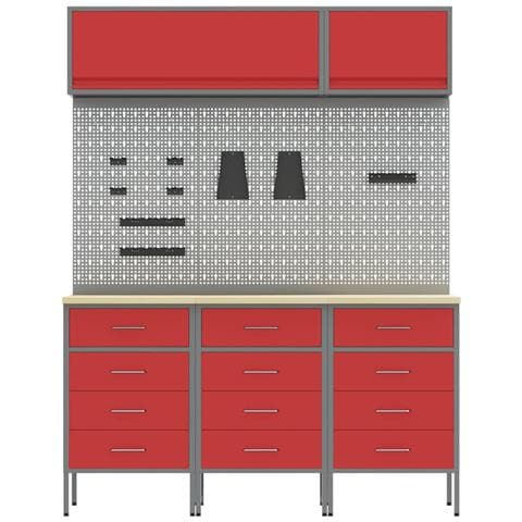Set di mobili da lavoro con cassetto 8 pcs Rosso - Foto 9